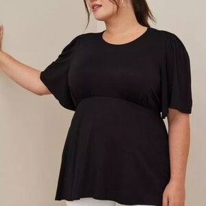 Torrid Black Flutter Sleeve Babydoll Tie Back Top